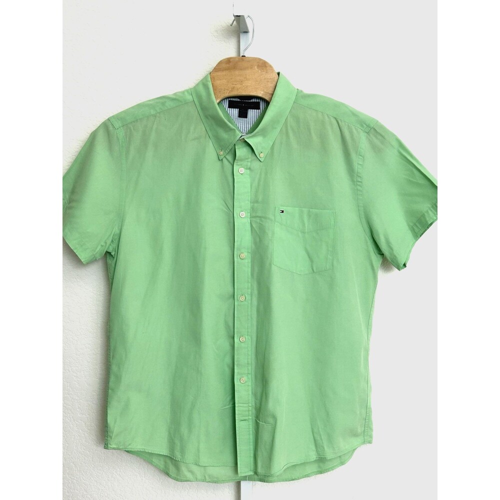 Tommy Hilfiger City Poplin Slim Lime Green Short Sleeve Shirt Mens XXL - Picture 2 of 10